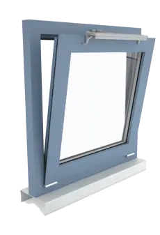 Fassadenfenster, Kippflügel einwärts öffnend, Antriebsmontage auf dem Fensterrahmen