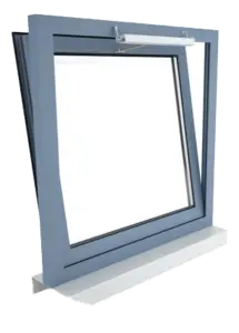 Fassadenfenster, Kippflügel auswärts öffnend, Antriebsmontage auf dem Fensterrahmen