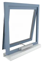 Fassadenfenster, Klappflügel auswärts öffnend, Antriebsmontage auf dem Fensterrahmen
