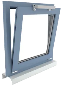 Fassadenfenster, Kippflügel einwärts öffnend, Antriebsmontage auf dem Fensterflügel